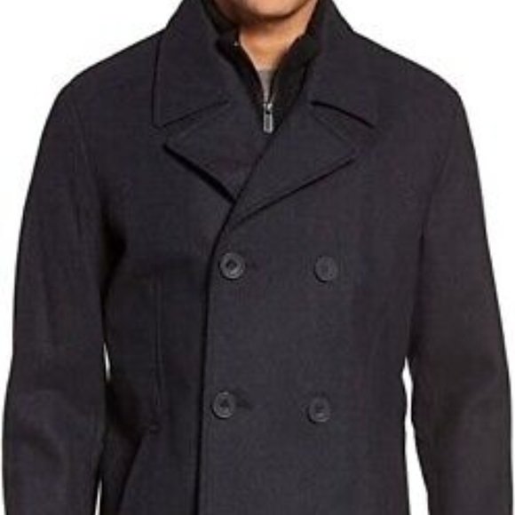 Kenneth Cole NY Men's Double-Breast Wool-Blend Coat With Knit Bib.  MSRP: $250 - Picture 1 of 9